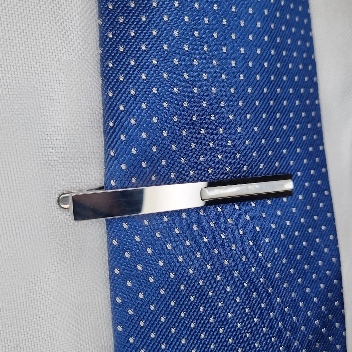Mother of Pearl silver toned tie clip