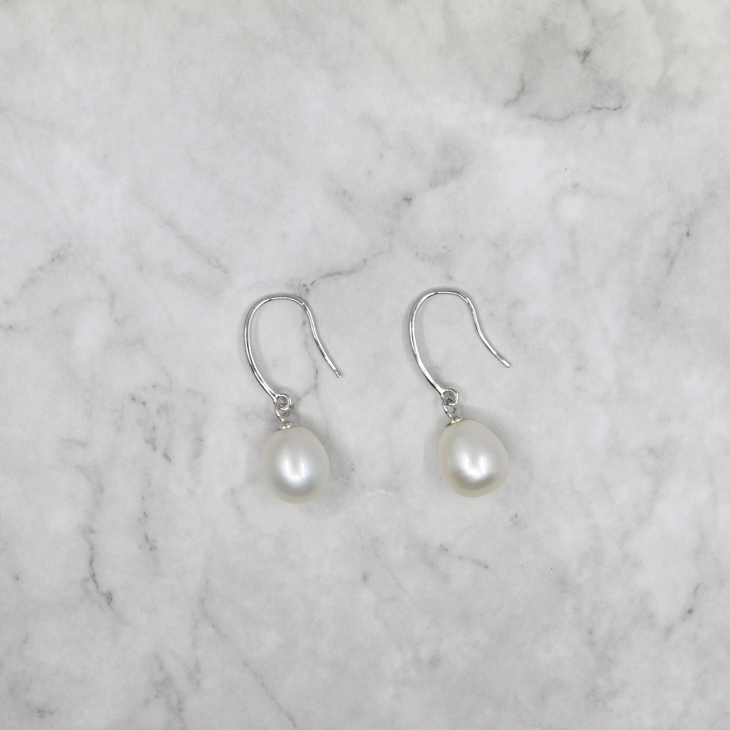 Silver freshwater pearl drop earrings