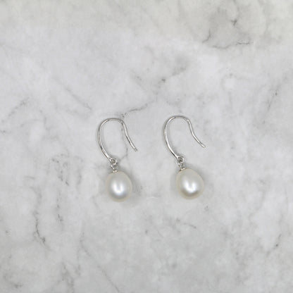 Silver freshwater pearl drop earrings
