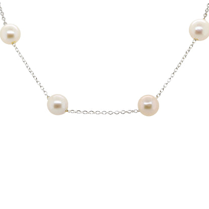 Silver freshwater pearl station necklace