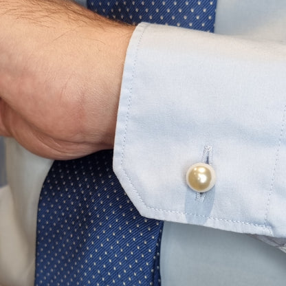 Silver toned metal pearl cufflinks